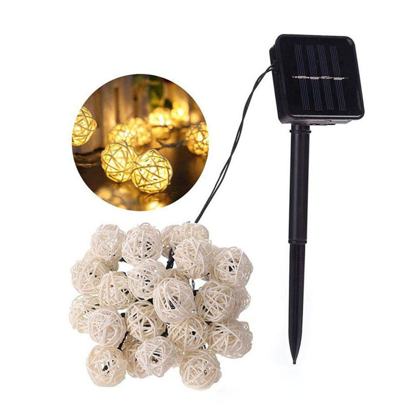Solar Powered 6.5M 30 LED Rattan Balls Fairy String Lights Warm White/Multicolor Christmas Holiday Outdoor Waterproof Pa
