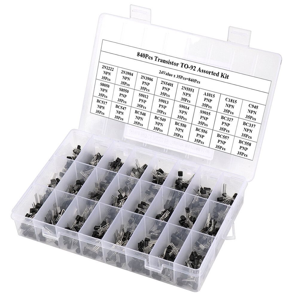 

840PCS TO-92 Diode Transistor Set 24 Values 35pcs/value NPN PNP Lead Transistors Assorted Kit