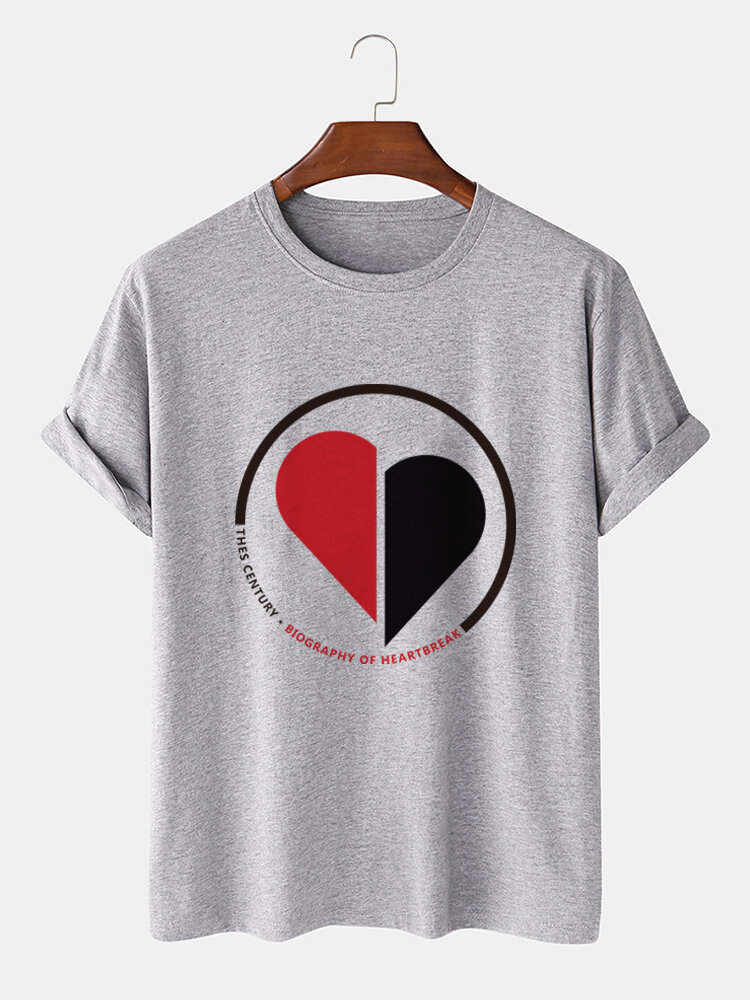 Heren 100% katoenen hartvorm cartoon T-shirts met ronde hals