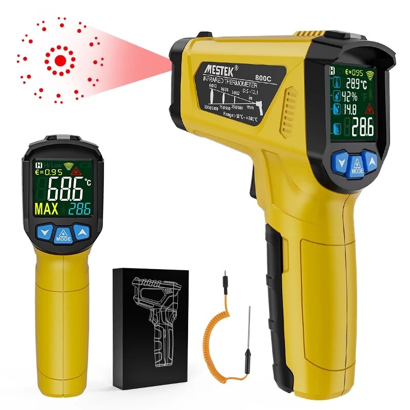 

-50~800℃ LCD Color Display Non-Contact Infrared Thermometer High Temperature Infrared Laser Electronic Thermometer IR Th