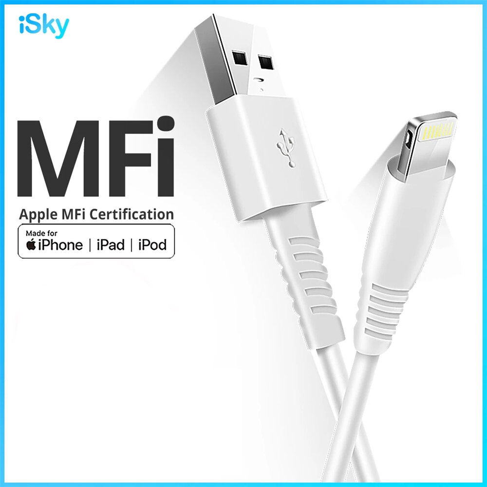 

iSky 2.4A MFi Cable for Lighting to USB Fast Charging Data Cord for iPhone 12 Pro Max for iPhone 12 Mini for iPad Pro