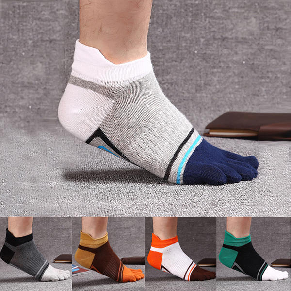 Mens Fashion Five Toes Cotton Socks Spell Color Casual Comfortable Socks