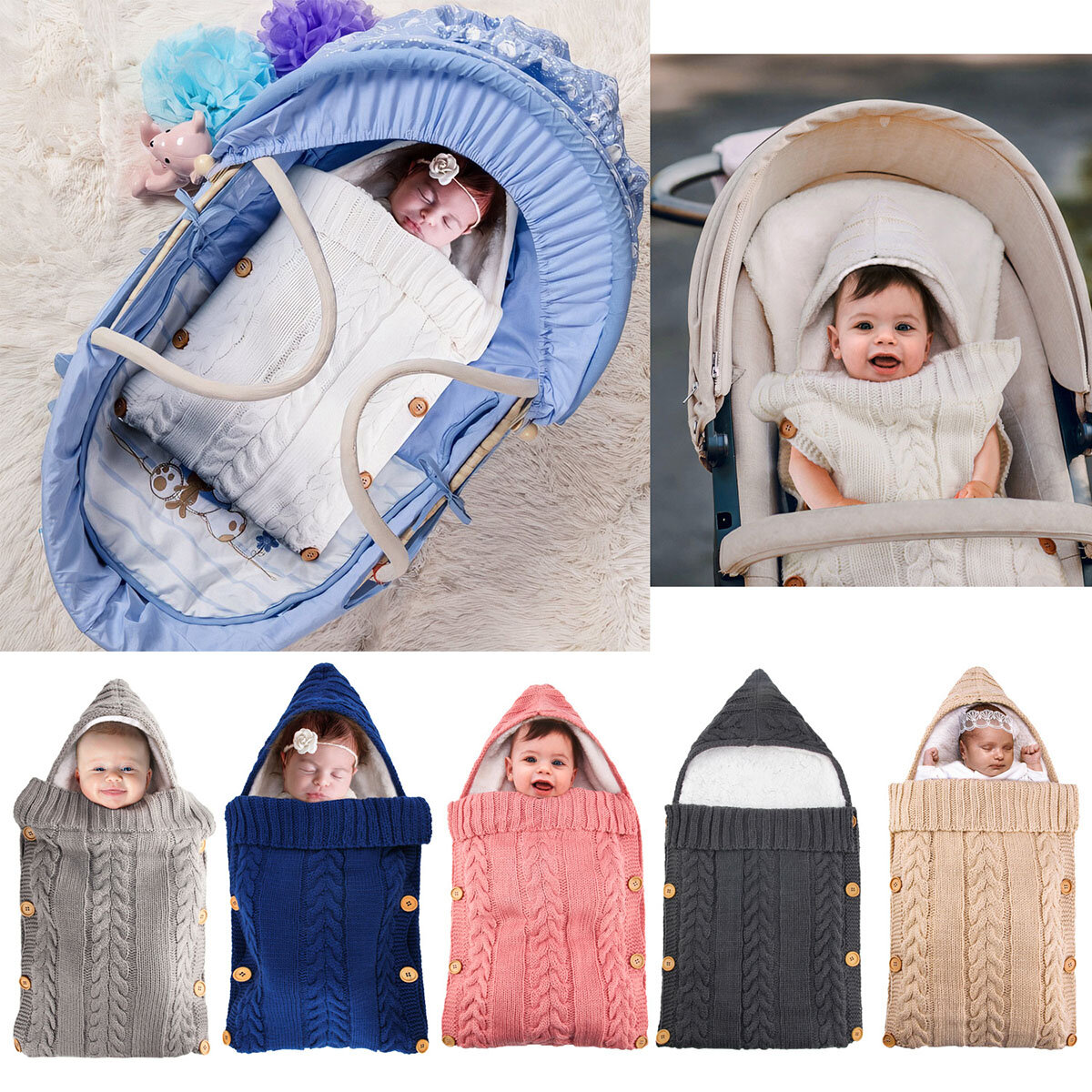 Winter Warm Infant Baby Sleeping Bag Button Knit Swaddle Swaddling Stroller Wrap Toddler Blanket Bab