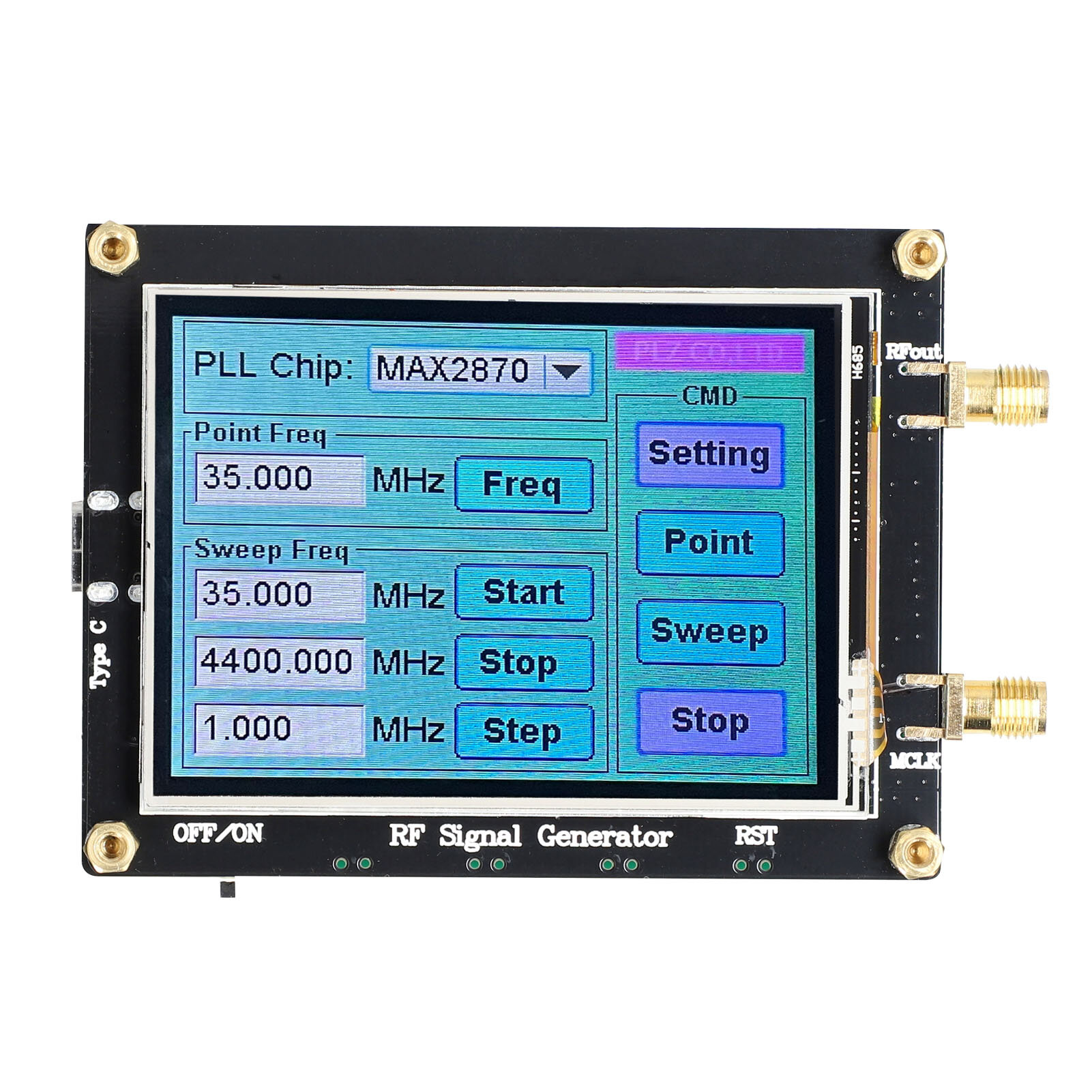 MAX2870 Signal Generator 23.5MHz-6000MHz PLL Frequency Touching Screen LCD Display Radio Frequency Signal Source PC Soft