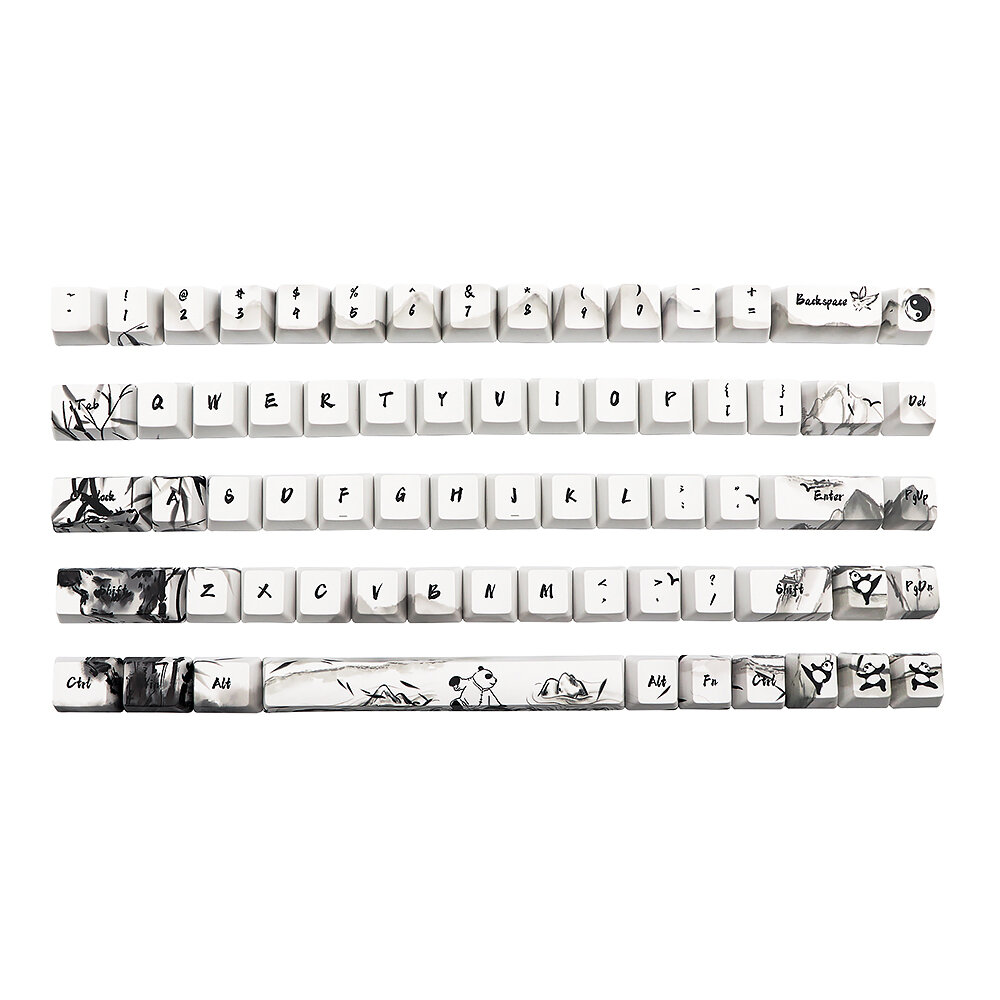 JSJT 68 Toetsen PBT Inkt Panda Keycap-set OEM Profiel Vijfzijdige Sublimatie Custom Keycaps voor Mec
