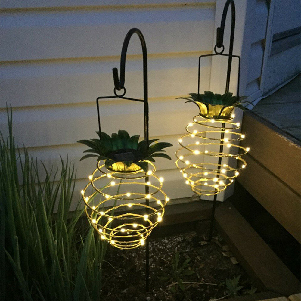 2PC Solar Garden Lights Pineapple Shape Outdoor Solar Hanging Light Waterproof Wall Lamp Fairy Night