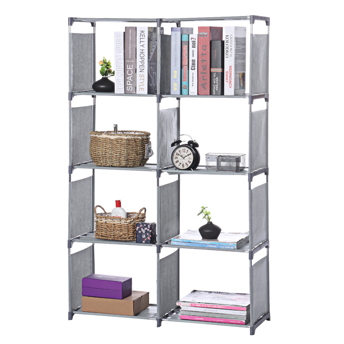 5 Tiers Metal Cube Bookcase Storage, Cd Shelving Unit