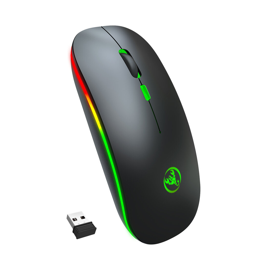 

HXSJ T18 Wireless Rechargeable Mouse bluetooth 5.1+2.4G Dual Mode 1600DPI Mute Button RGB Backlight Optical Mouse for PC