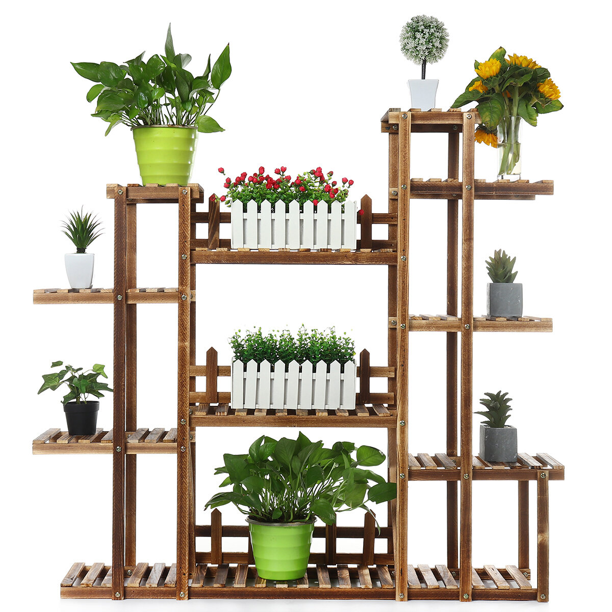 6 Tier Wood Flower Rack Plant Stand Wood Shelves Bonsai Display Shelf Indoor USA