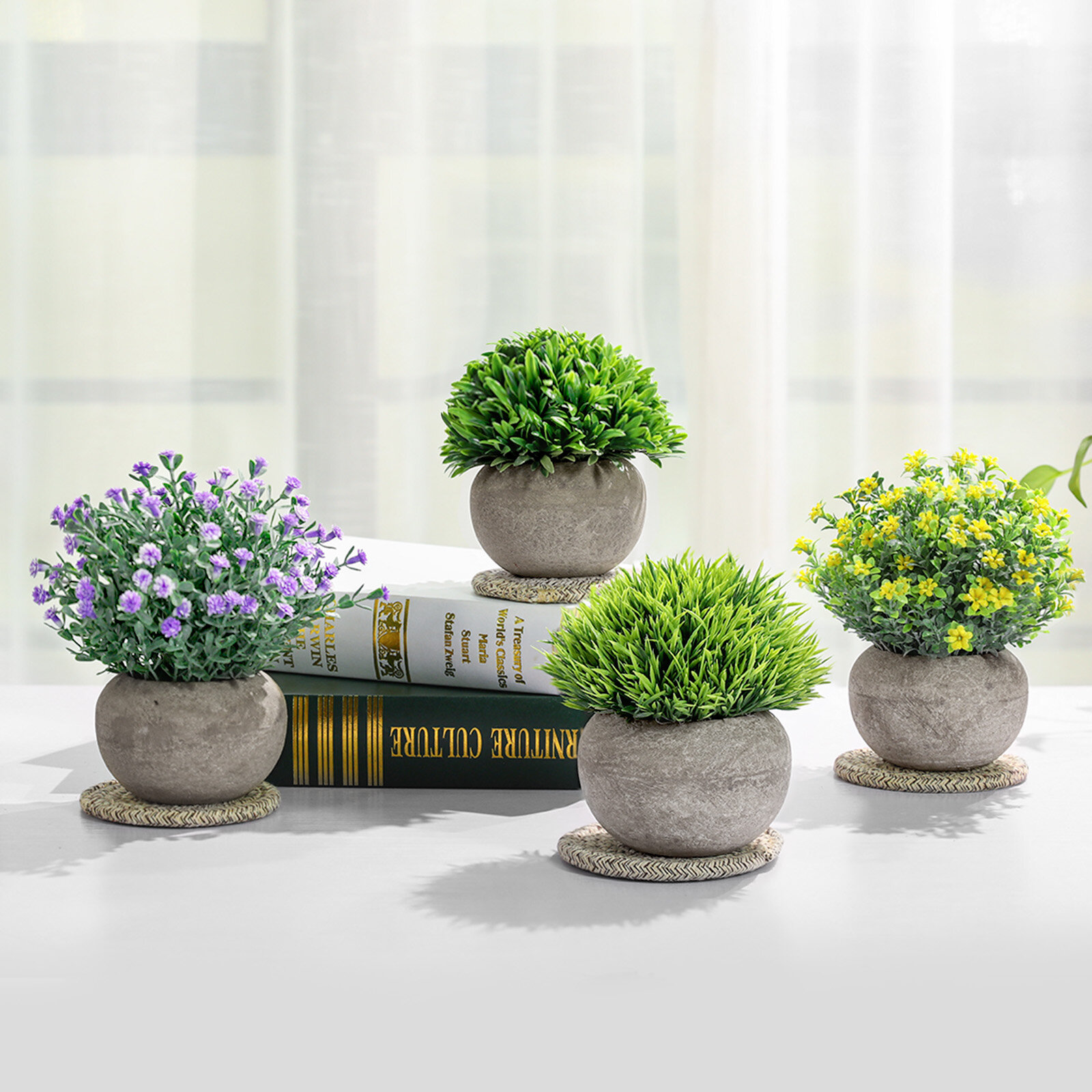 4 STKS Mini Kunstmatige Potplanten Simulatie Gras Bloem Bonsai Topiary Home Office Decor: