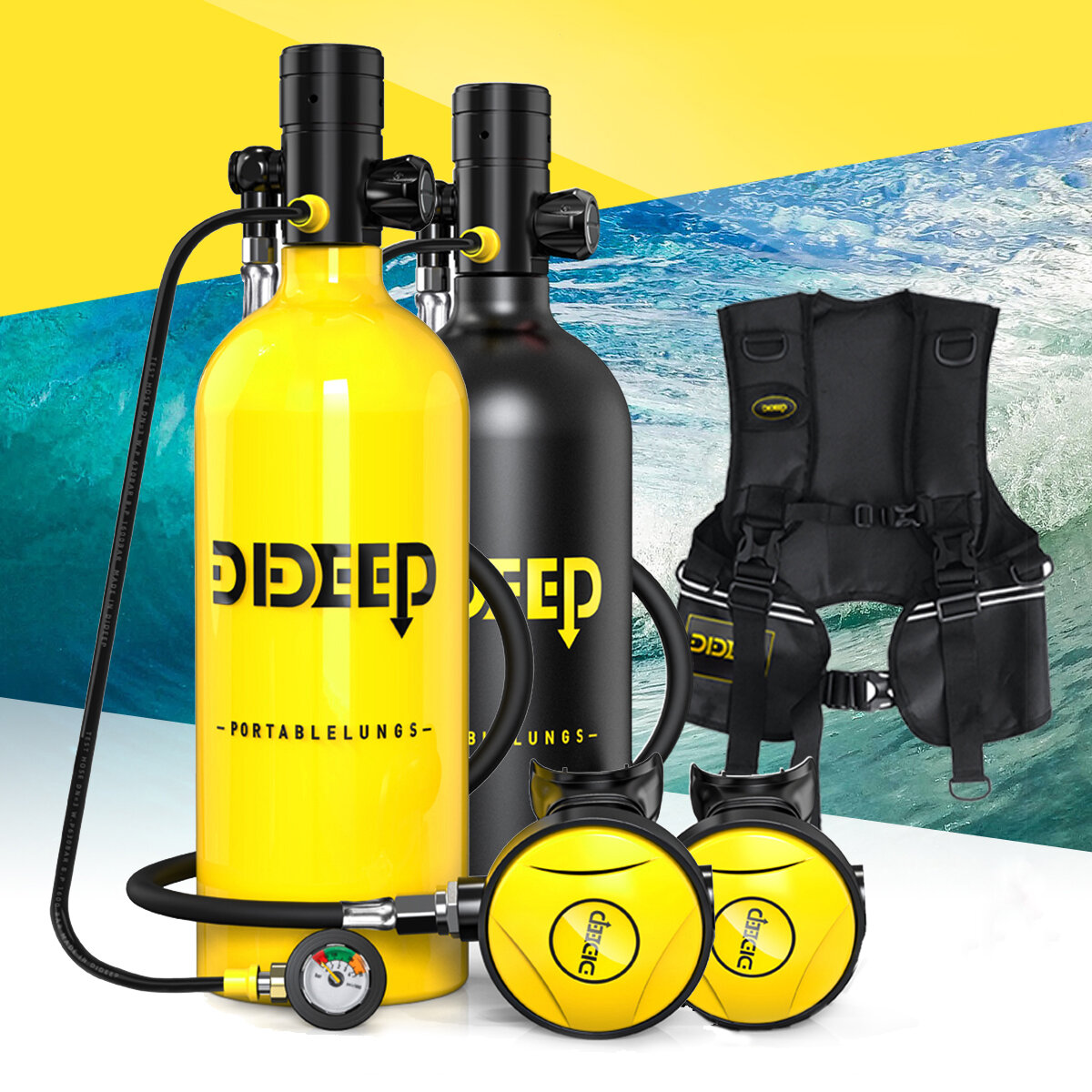 Στα 200,09€ από αποθήκη Τσεχίας | DIDEEP X5000 Pro 2L Scuba Diving Tank Air Oxygen Cylinder Underwater Equipment with Vest Bag Long Pressure Gauge Kit