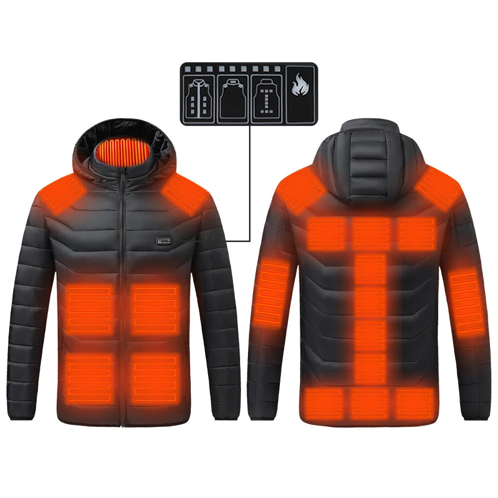 Veste chauffante intelligente TENGOO HJ-21A avec 21 zones de chauffage, charge USB, capuche chauffante, vêtement de sport d'extérieur pour homme et femme