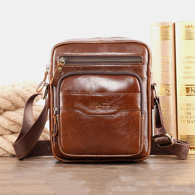 Men Genuine Leather Multi-function Retro Wear-resisant Large Capacity Handbag Shoulder Bag Cross Bod