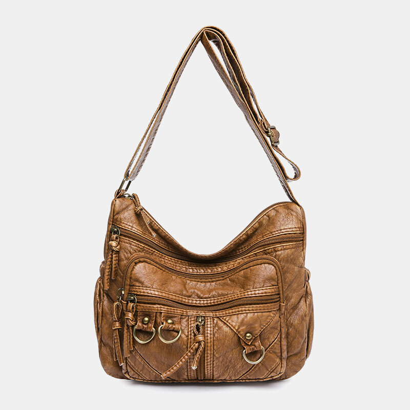 Women Faux Leather Retro Large Capacity Wear-Resistant Crossbody Bag Shoulder Bag
