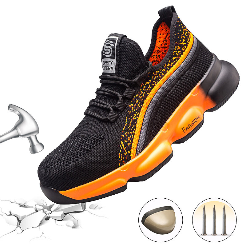 Women Men Safety Shoe Anti-smash Steel Toe Work Boots Breathable Running Shoes Walking Hiking Jogging Sneakers