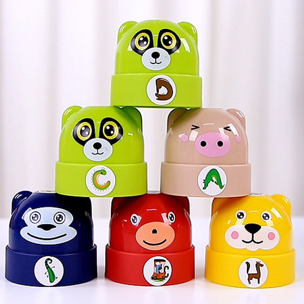 

Creative Cute Cartoon Animal Stacking Cups Round Baby Building Balance Stacked Set Montessori Educational Toys for Kids