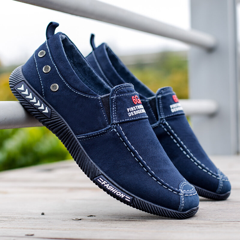 Men Washed Canvas Slip On Comfy Breathable Casual Shoes