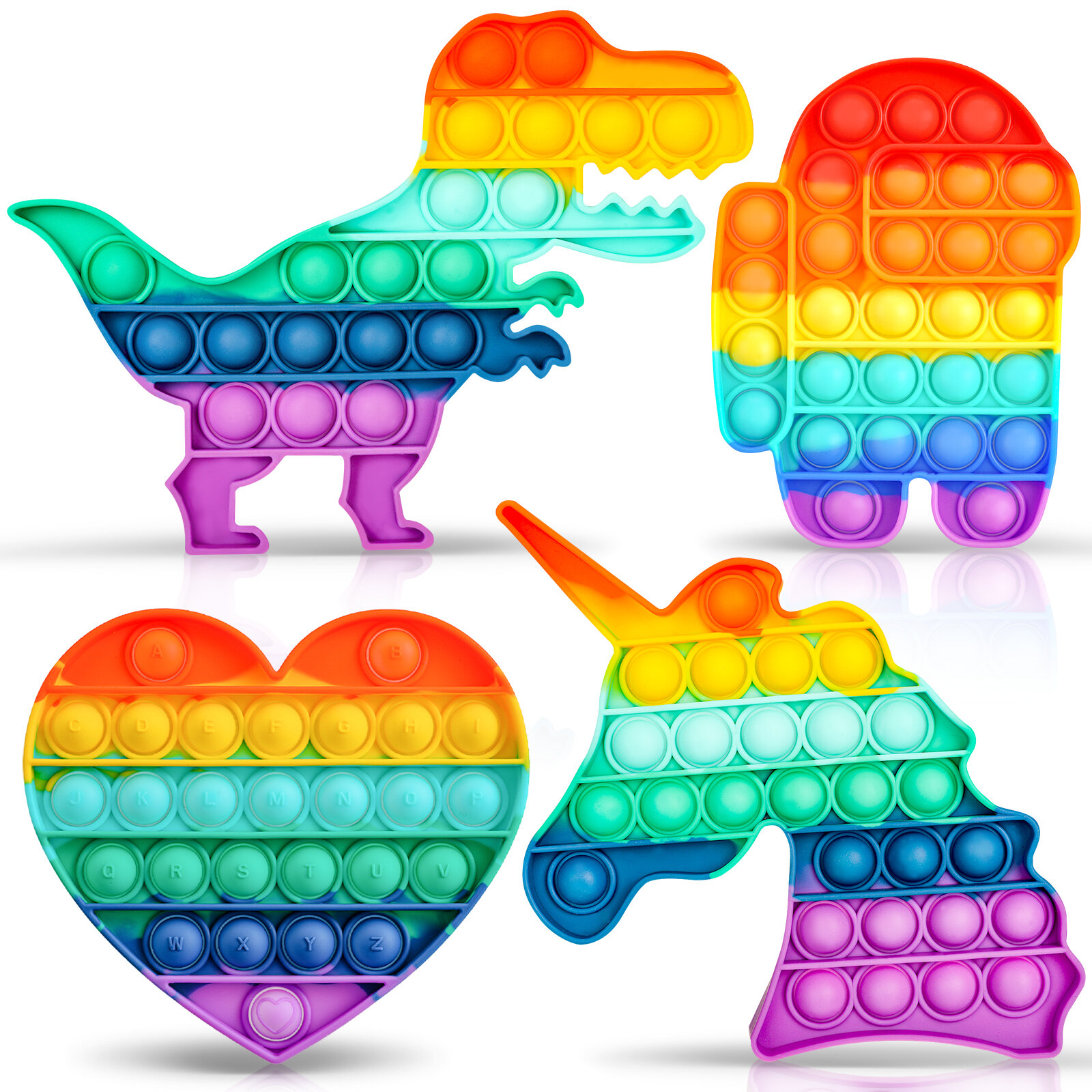 Bubble Fidget Zintuiglijke Speelgoed Decompressie Siliconen Popper Speelgoed Regenboog Eenhoorn Dino