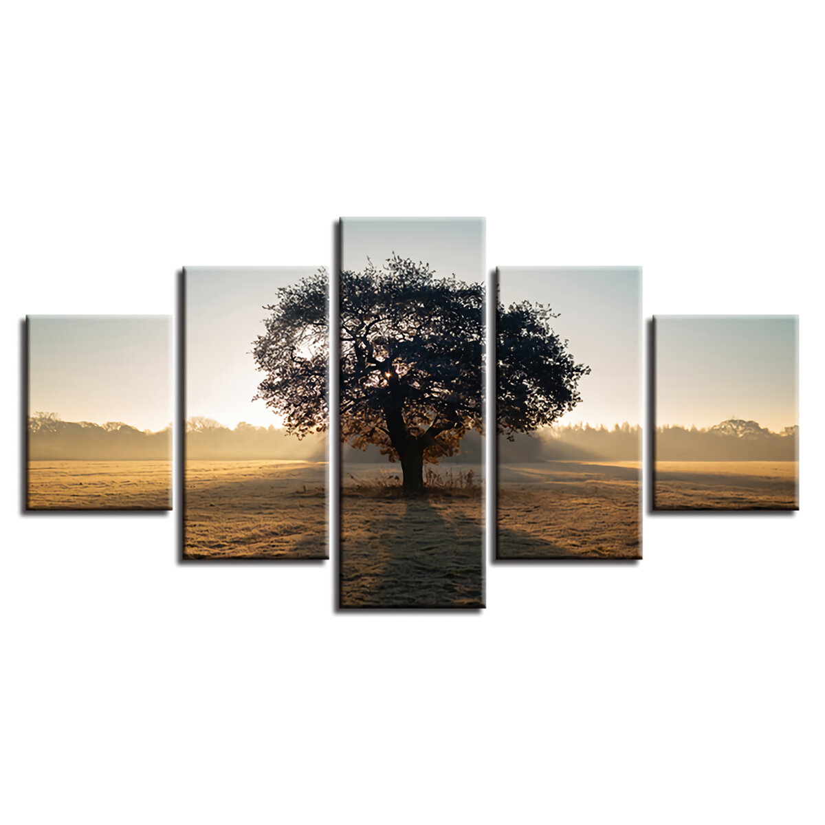 5Pcs Wall Decorative Paintings Sunshine Tree Canvas Print Art Pictures Frameless Wall Hanging Decora