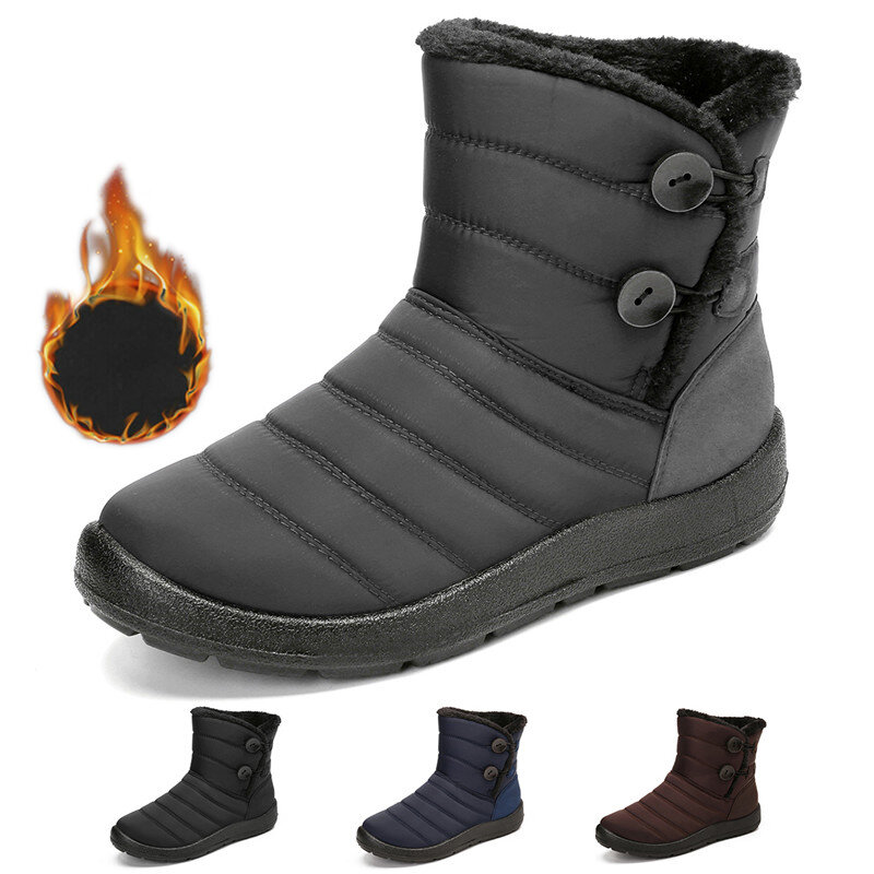 Botas de nieve Camfosy para mujer - botas de nieve de tobillo con cremallera lateral impermeable, forro de piel sintética y zapatillas cálidas para actividades al aire libre.