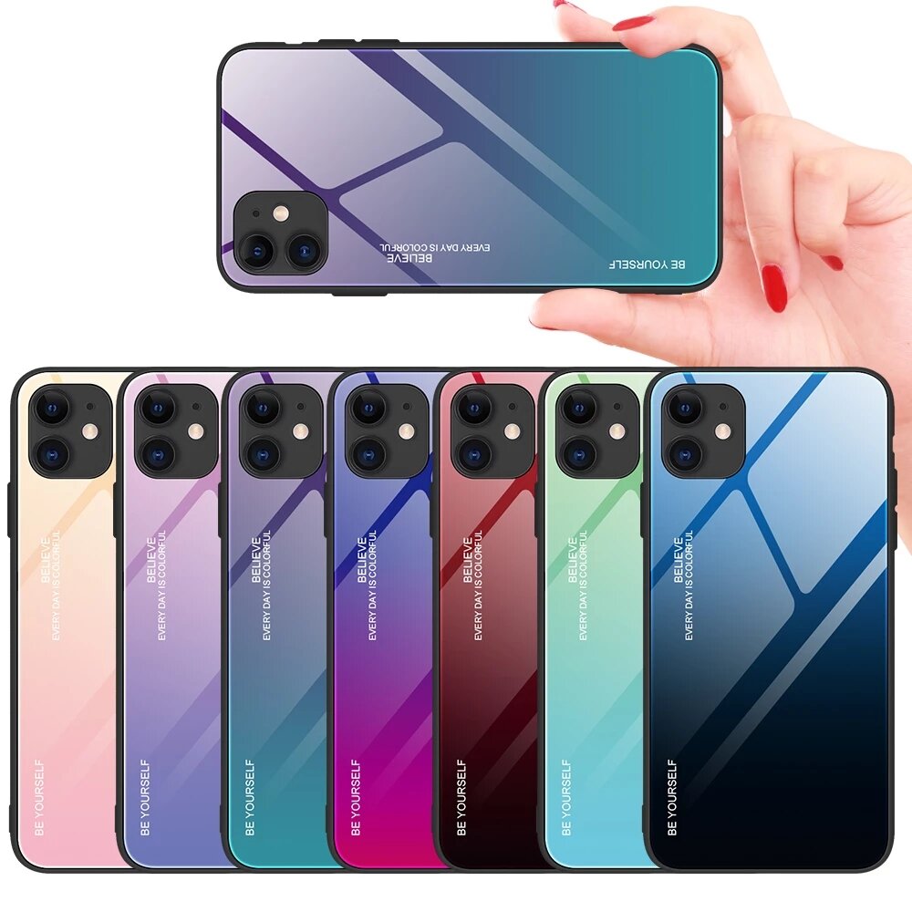 Bakeey for iPhone 12/ for iPhone 12 Pro 6.1 inch Case Gradient Color Tempered Glass Shockproof Scrat