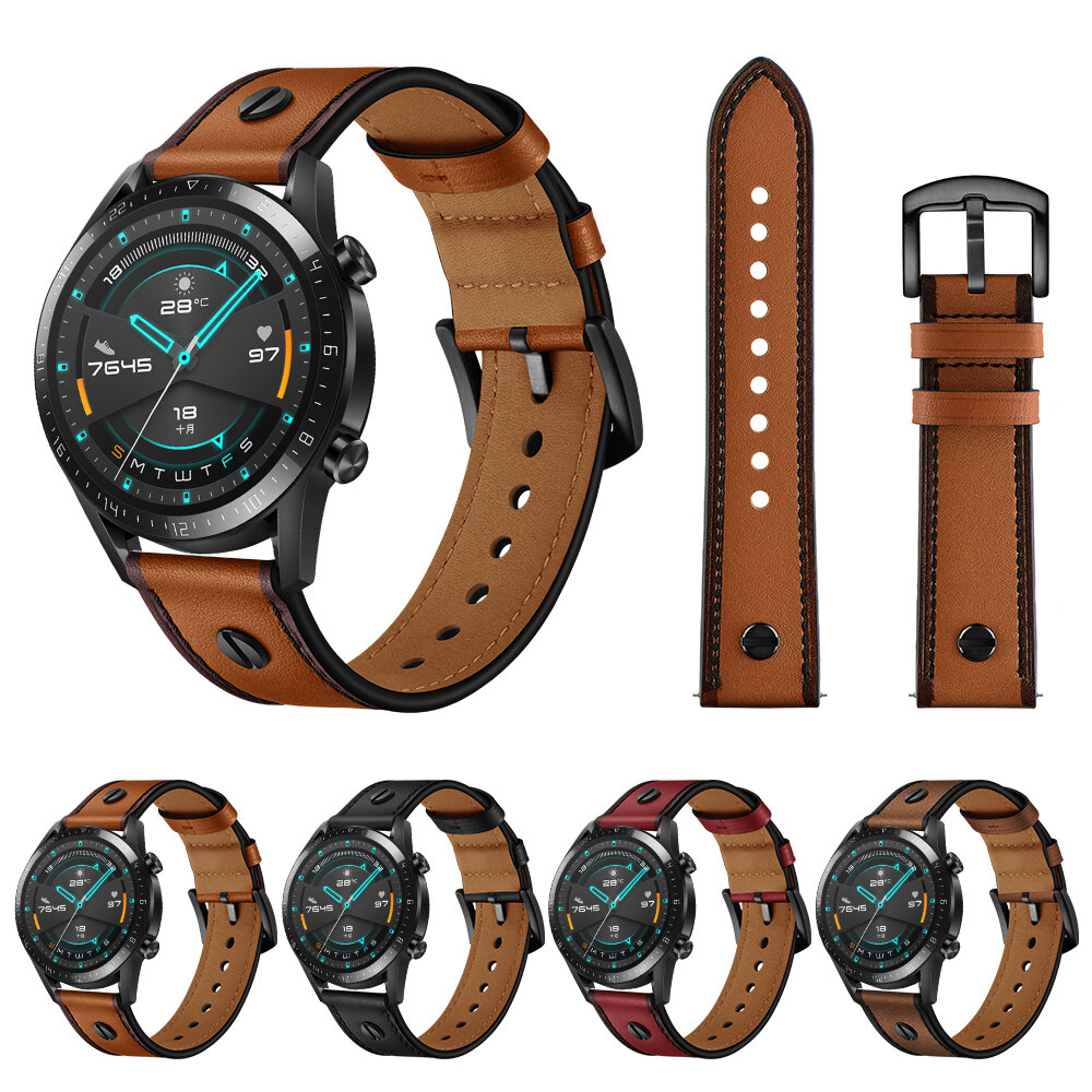 Bakeey 22mm genuine leather replacement strap smart watch band for huawei watch gt2 46mm