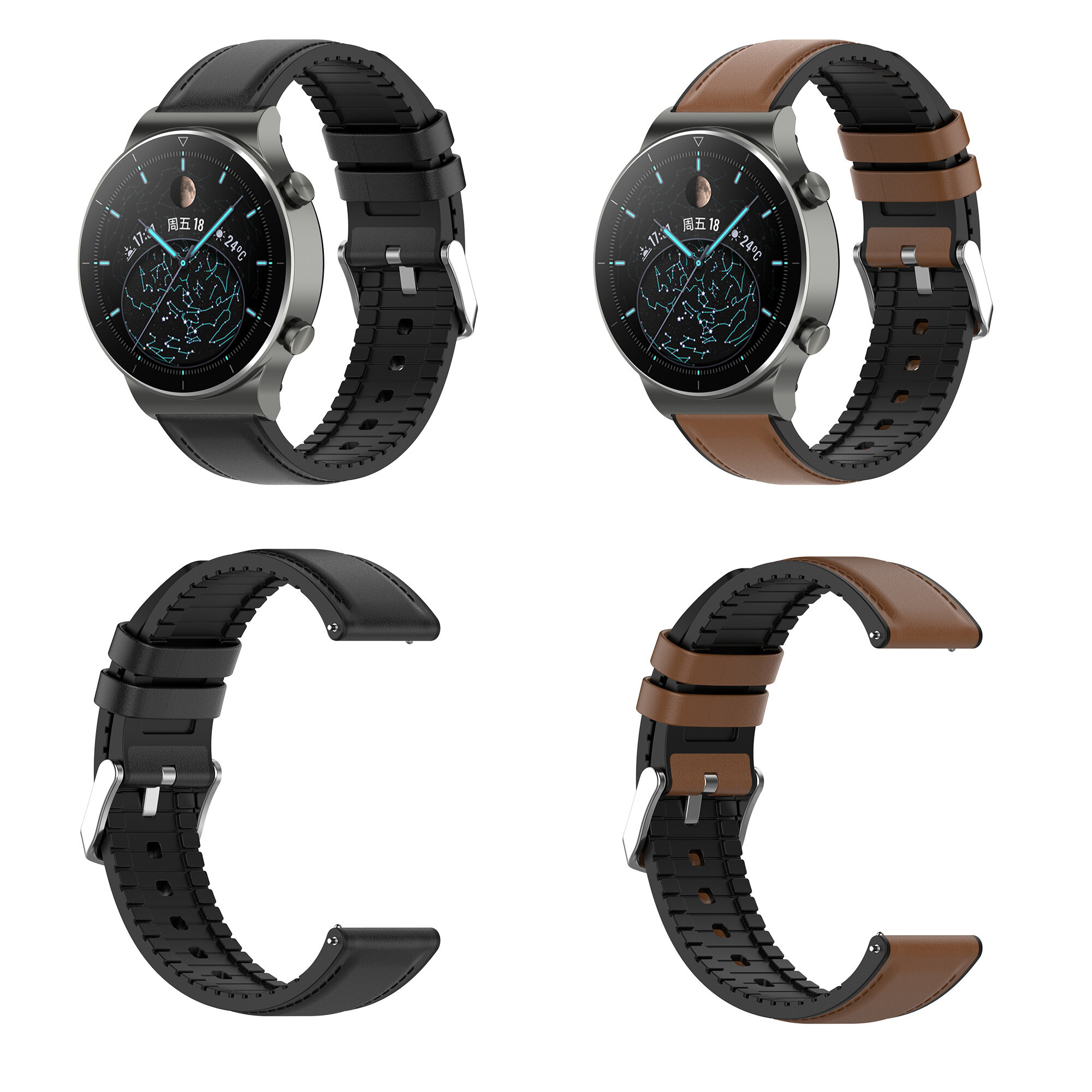 20mm / 22mm siliconen lederen horlogeband horlogeband voor Huawei horloge GT2 / GT2e / GT2 Pro / Bli