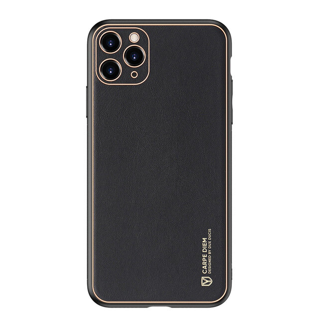 

DUX DUCIS Anti-Slip Anti-Fingerprint with Lens Protector PU Leather+PC Electroplate Protective Case for iPhone 11 Pro 5.
