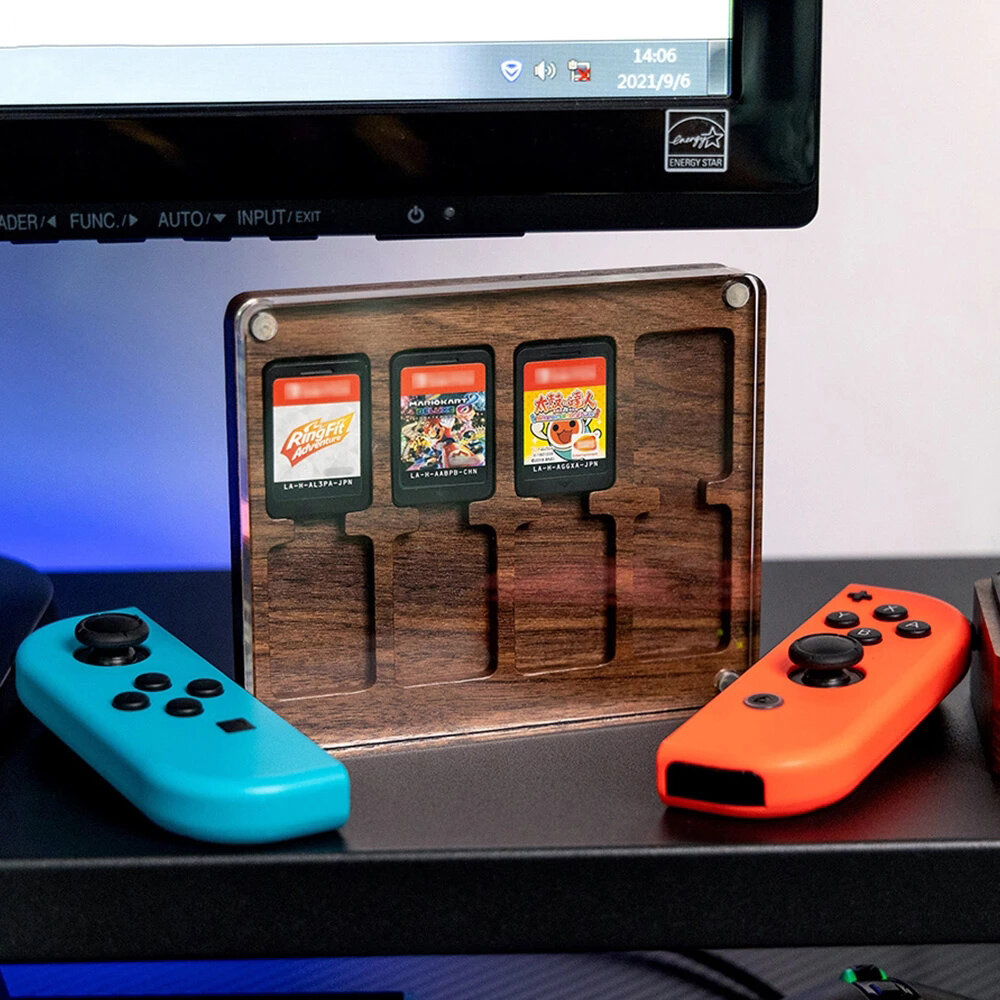 

JJC 8 Slots Magnetic Transparent Wooden Game Card Case Holder Box for Nintendo Switch for NS OLED NS Cards Storage Case
