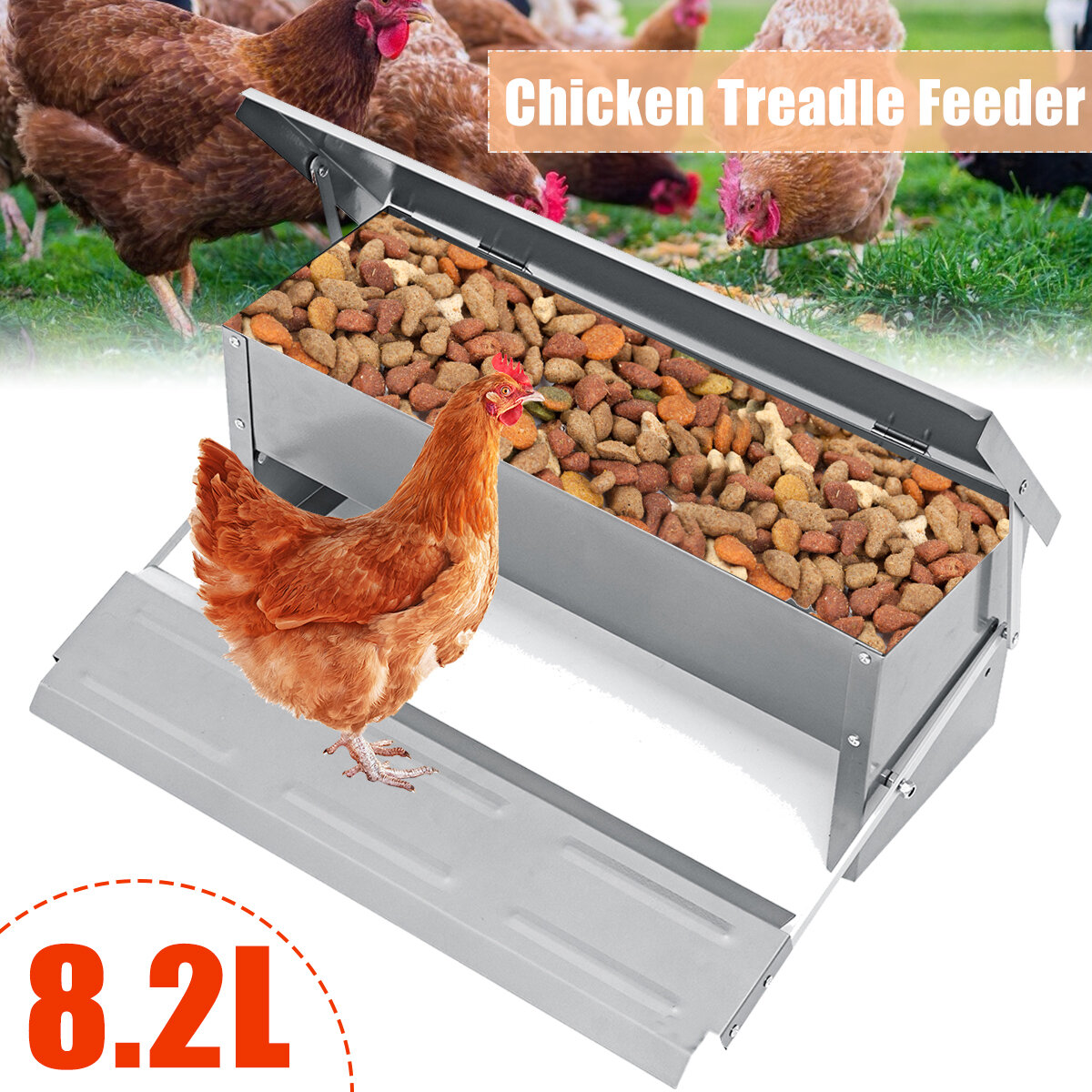8.2L automatische aluminium pedaalvoederbak voor kippen, zelfopenend