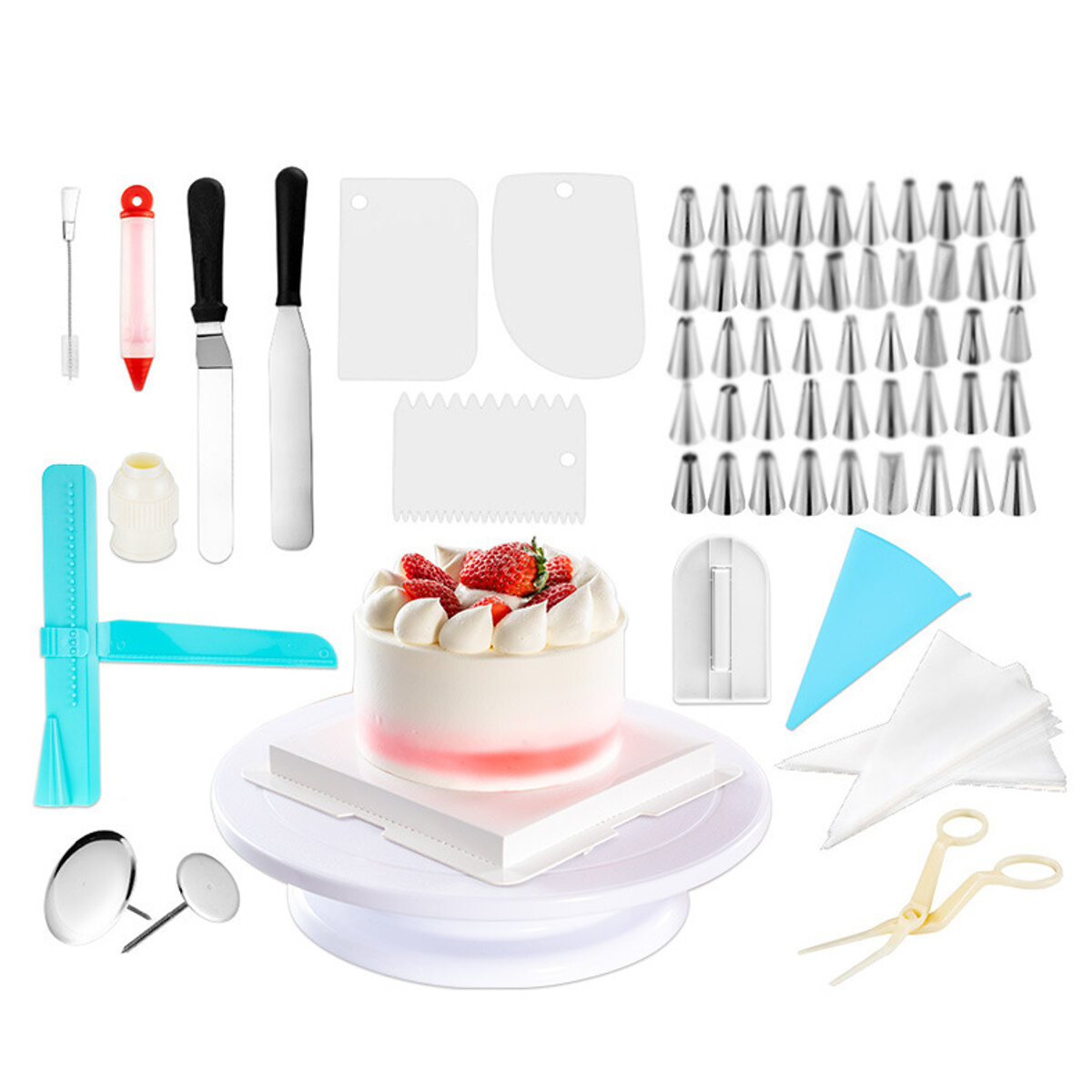 164Pcs DIY Cake Decor Kit Tools Baking Supplies Turntable Sets Spatula Stand Kits
