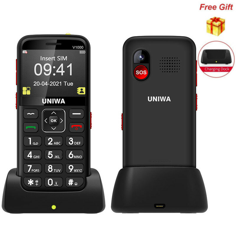 

UNIWA V1000 4G Feature Phone 2.31 inch 1700mAh BT5.1 Flashlight FM Radio SOS Camera Big Font Size Big Key Long Standby T