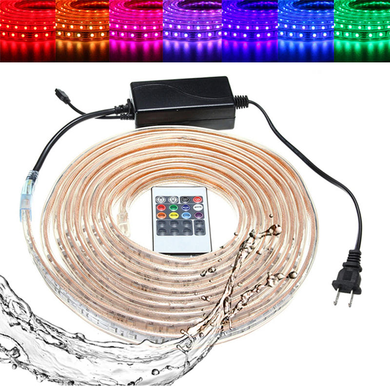 10 / 15M SMD5050 LED RGB Flexibele Kabel Buiten Waterdichte Strip Licht + Plug + Afstandsbediening A