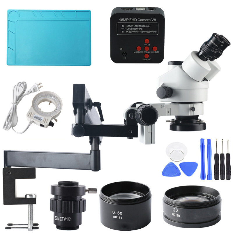 3.5X - 90X Scharnierende Arm Pijler Klem Zoom Simul Focal Trinoculaire Stereo Microscoop + 48MP Vide