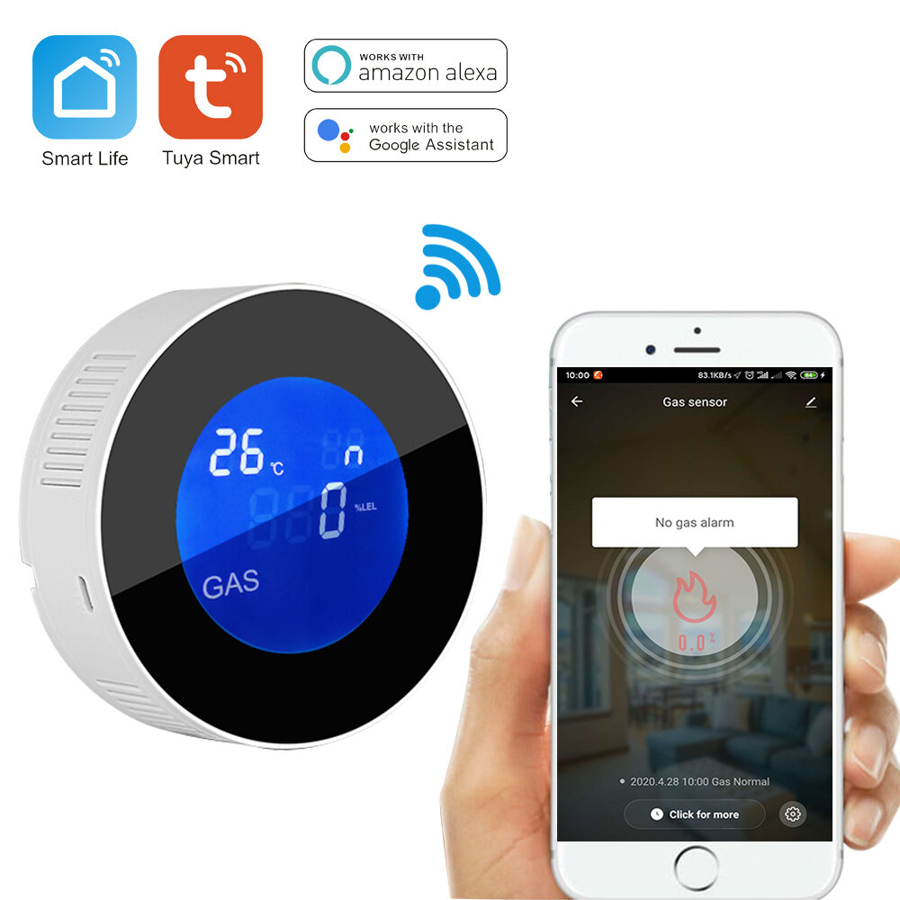 Tuya Wifi Smart Natural Gas Alarm Sensor With temperature function Combustible Gas Leak Detector LCD Display Smart Life