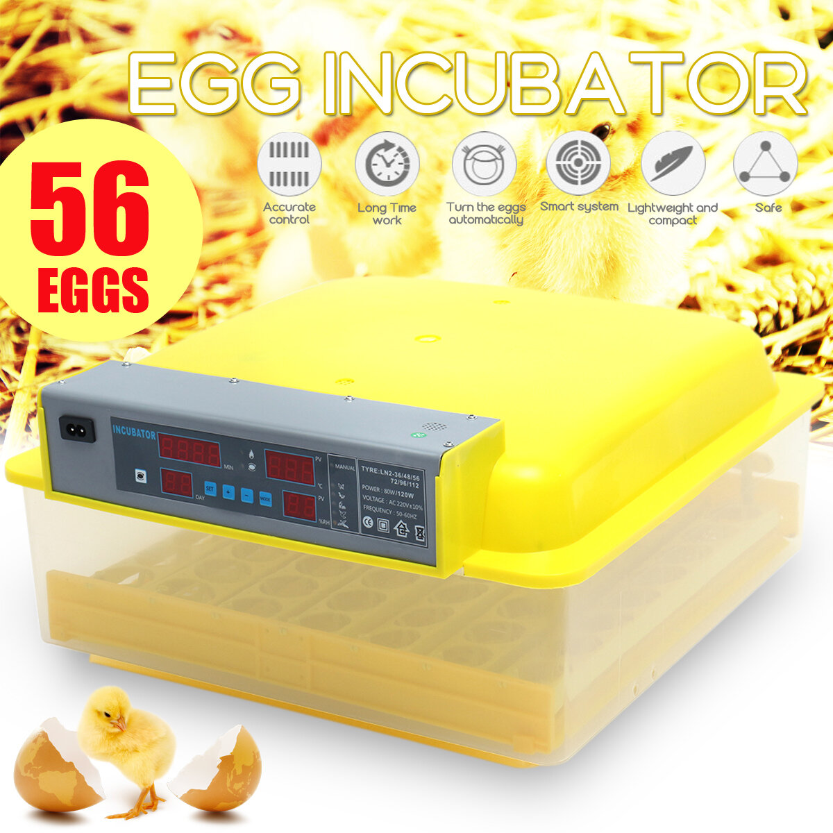 Image of 56 Automatic Ei Incubator Digital Hatching Poultry Chicken Temperature Control US/EU/UK Plug