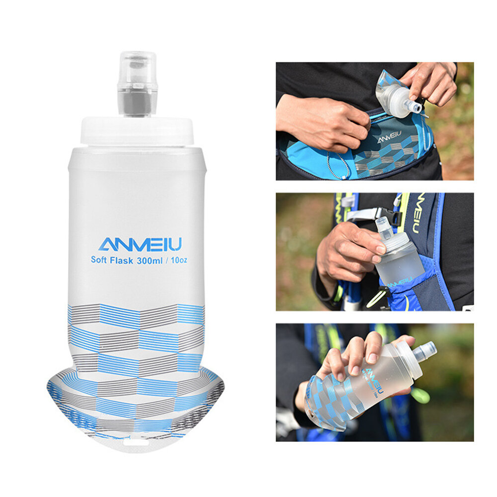 Bolsa de agua deportiva al aire libre de 300 ml TPU suave de grado alimenticio, botella de agua plegable y liviana para senderismo, ciclismo y carrera