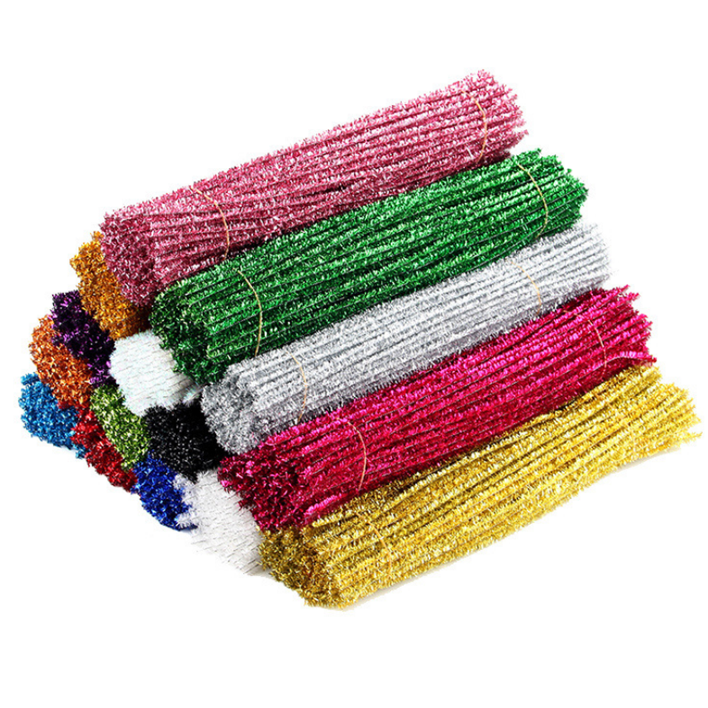 100PCS 10 Colors Decorative Ribbon DIY Glitter Plush Tinsel Stems Wired Sticks Kids Educational DIY Craft Supplies Toys