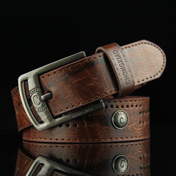 

110CM Mens PU Leather Cowboy Belt Leisure Wild Porous Rivet Punk Pin Belt Waistband Strips