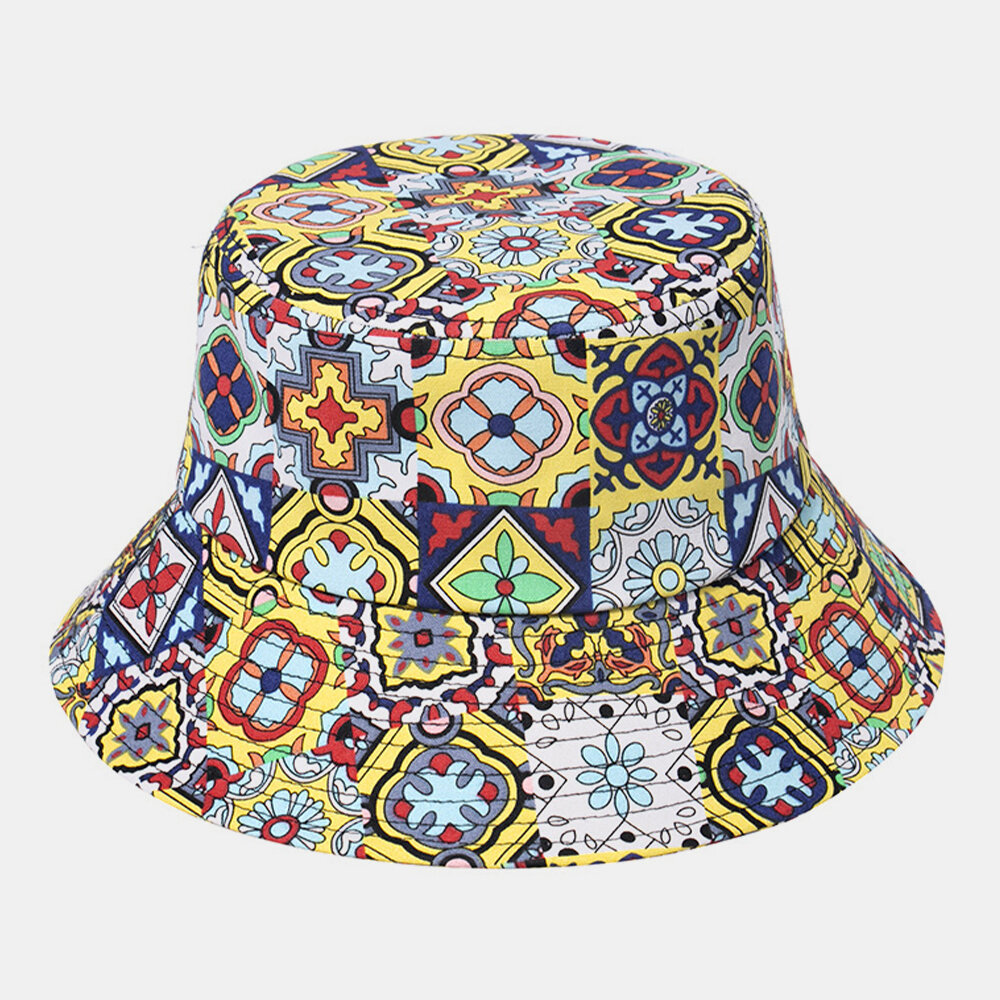 

Unisex Colored Flower Printing Outdoor Casual Travel Sunshade Hat Bucket Hat