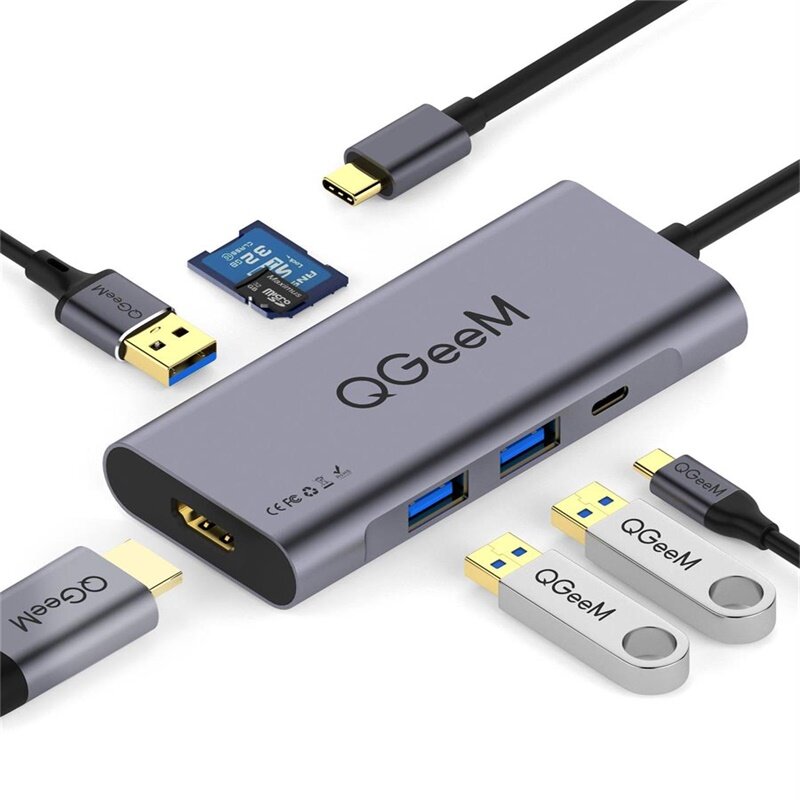 

QGEEM QG-UH07-3 7-in-1 USB-C Hub Docking Station Adapter With USB 3.0 *3 / 100W Power Delivery USB-C PD3.0 / 4K HDMI HD