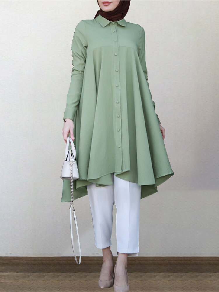 Dames effen kleur onregelmatige zoom Abaya Kaftan retro casual blouse