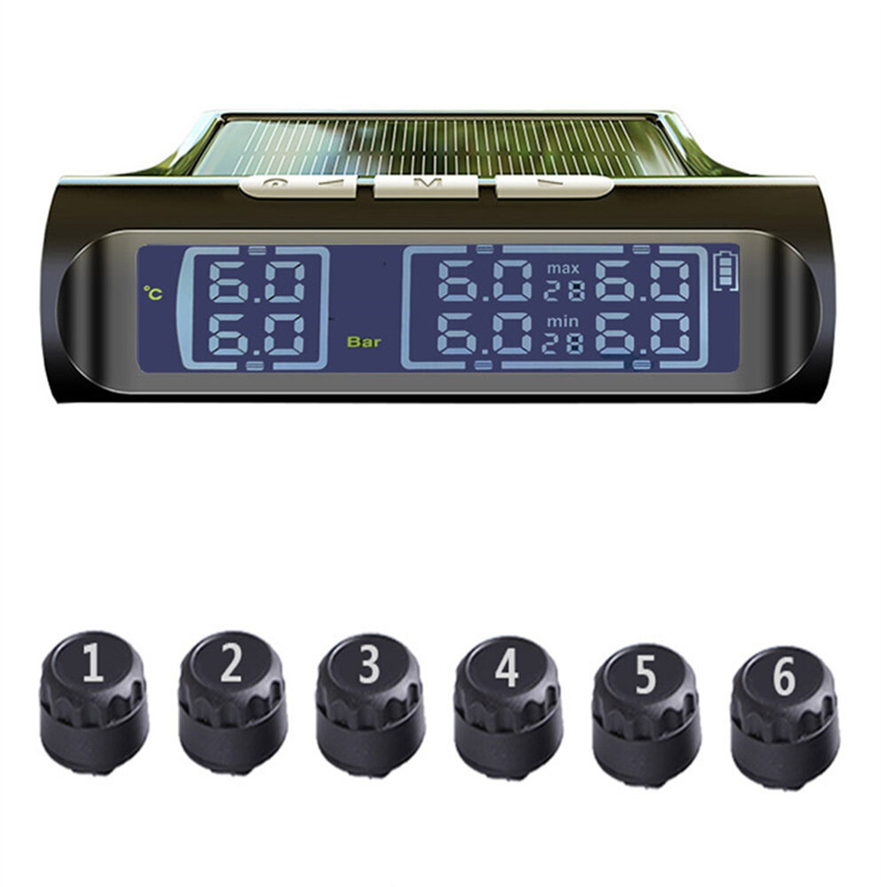 0.1-18bar Solar TPMS Tire Pressure Monitoring System Tyre Temperature Alarm with 6 External Sensor for Truck RV 6 Wheel