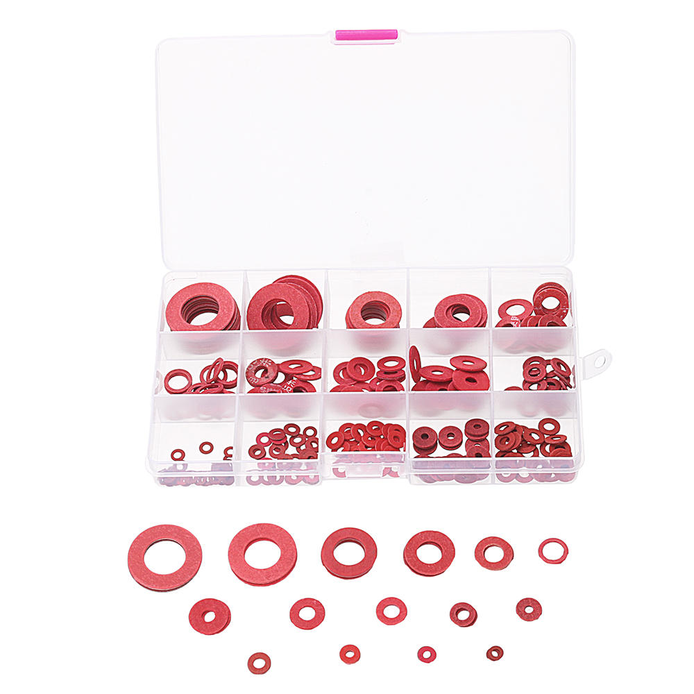 

Suleve™ 225Pcs Red Steel Paper Washer Insulation Pad Flat Gasket Spacers 15 Sizes Assortment