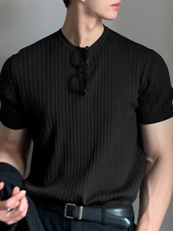 Ribgebreid T-shirt met ronde hals voor heren
