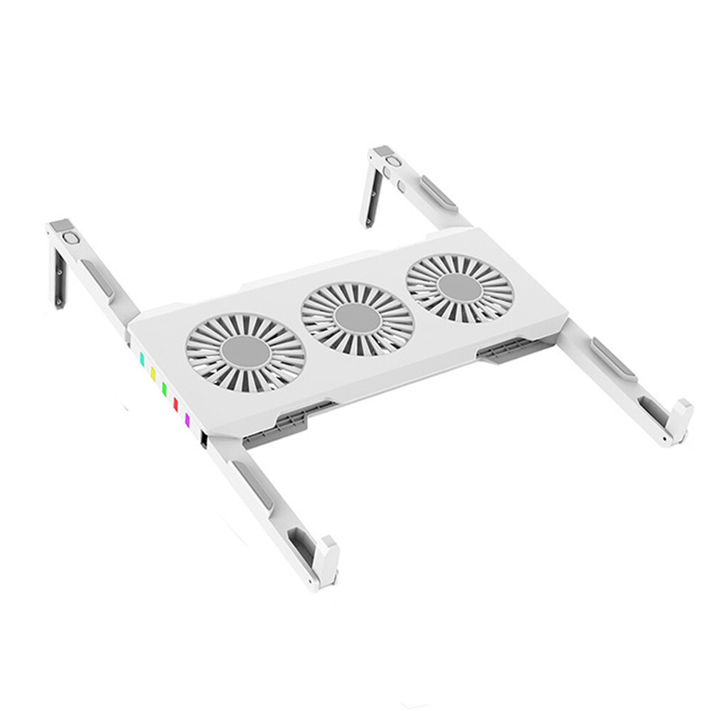 Simple White Laptop Cooling Stand Three Fans Foldable Laptop Tablet Cooling Base With RGB Lighting