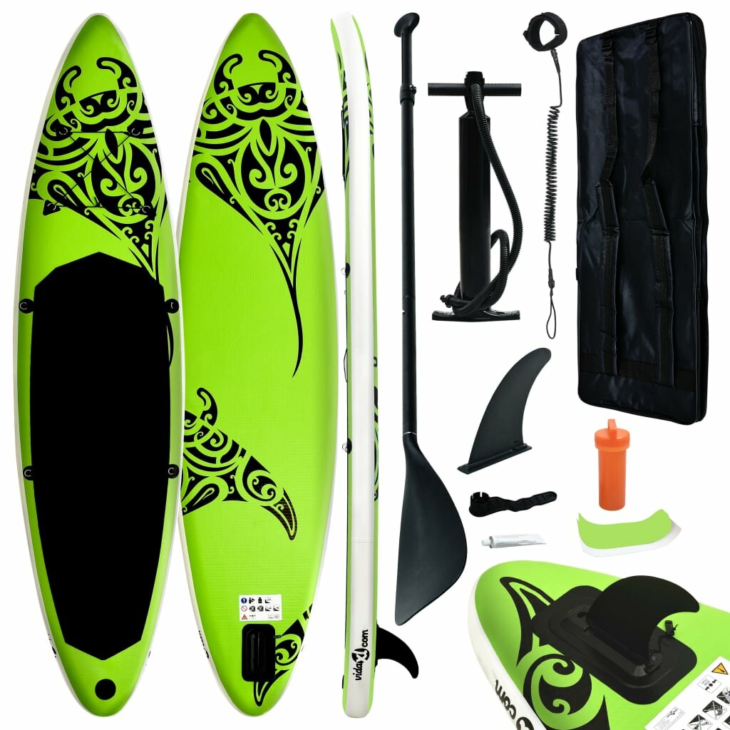 Inflatable Stand Up Paddling Board Surfboard With Inflatable Paddle Board Accessories Max Load 140kg 305x76x15cm Green