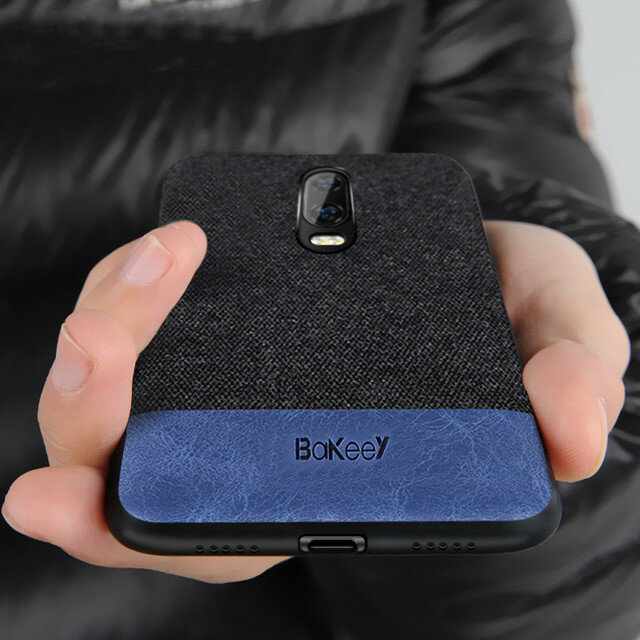 Bakeey luxe stof Soft siliconen rand schokbestendig beschermhoes voor OnePlus 7