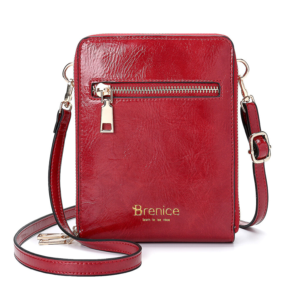 

Brenice Women Design Multifunction Phone Bag Oil Wax Leather Crossbody Bag