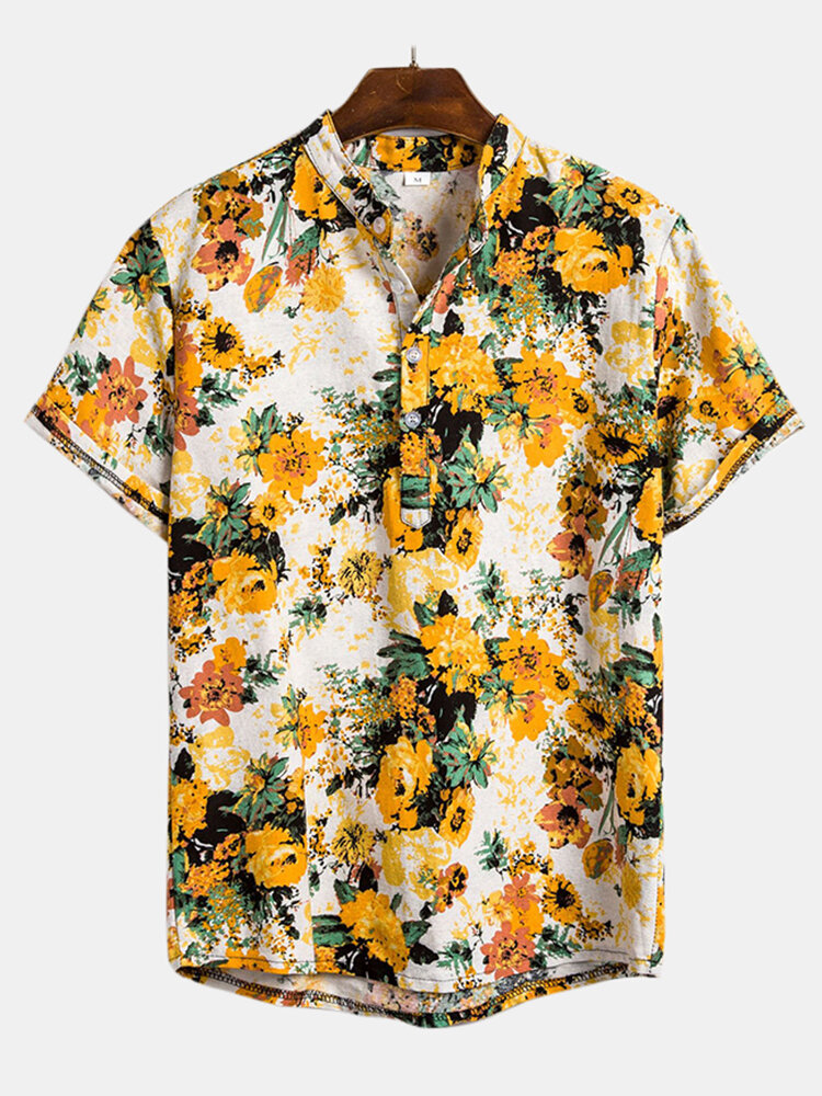 Heren zomer bloemen bedrukte kraag casual shirts
